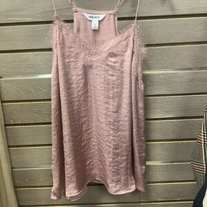 Light purple satin feel lace tank top.